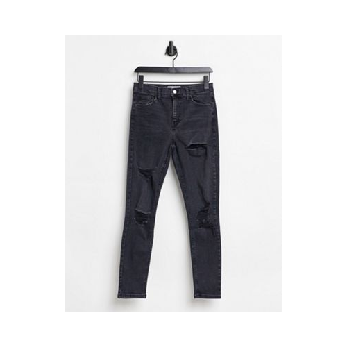 Черные зауженные джинсы со рваной отделкой Topshop Jamie-Черный цвет