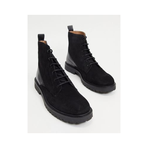 Черные замшевые ботинки на массивной подошве с отделкой на носке и шнуровкой H by Hudson Perry-Черный цвет