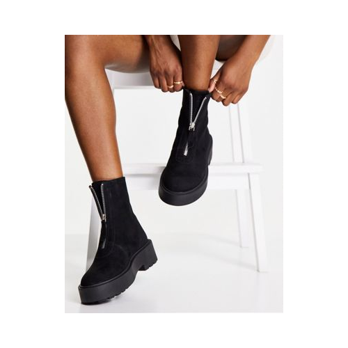 Черные замшевые ботинки с молнией спереди ASOS DESIGN Ava-Черный цвет