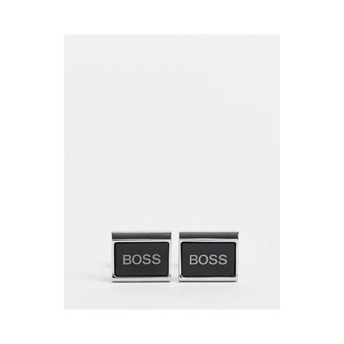 Черные запонки с логотипом BOSS Серебряный