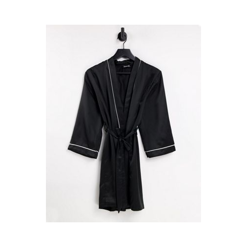 Черный атласный халат с отделкой кантом Loungeable-Черный цвет