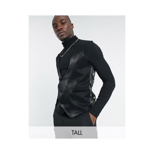 Черный блестящий пиджак с бархатными лацканами Twisted Tailor Tall