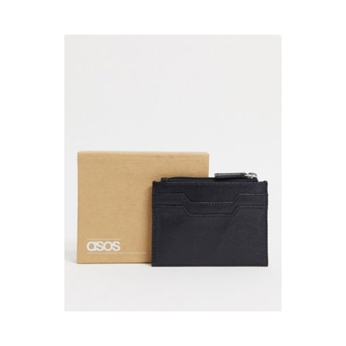 Черный кожаный кошелек для карт на молнии ASOS DESIGN-Черный цвет