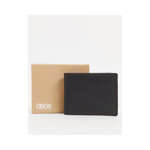 Черный кожаный кошелек с контрастной бордовой отделкой внутри и декоративными швами ASOS DESIGN-Черный цвет