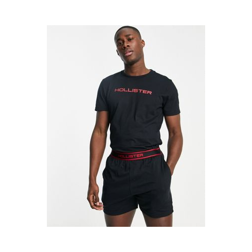 Черный комплект для дома с шортами и футболкой с логотипом Hollister-Черный цвет