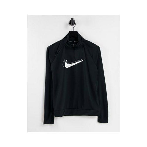 Черный лонгслив с логотипом-галочкой и короткой молнией Nike Running Dri-FIT-Черный цвет