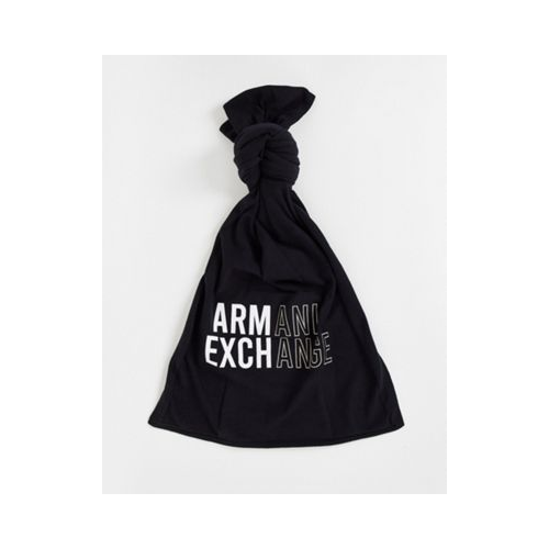 Черный шарф с крупным логотипом Armani Exchange-Черный цвет
