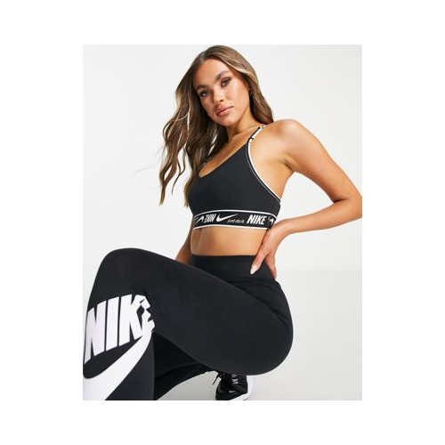 Черный спортивный бюстгальтер для йоги с легкой степенью поддержки и логотипом на эластичной ленте под грудью Nike Training Indy Dri-FIT
