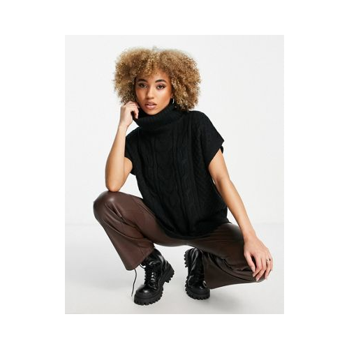 Черный трикотажный жилет-свитер с узором «косичка» и отворачивающимся воротником Brave Soul-Черный цвет