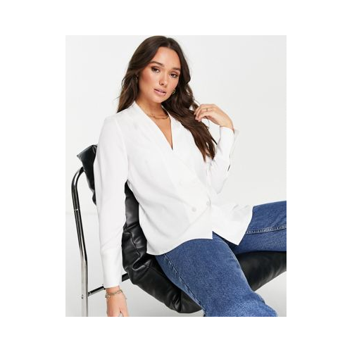 Двубортная блузка из мягкого атласного материала белого цвета Vila