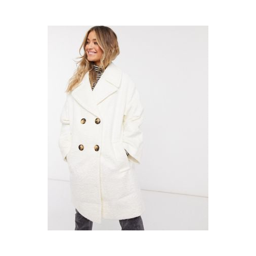 Двубортное фактурное пальто кремового цвета ASOS DESIGN Белый