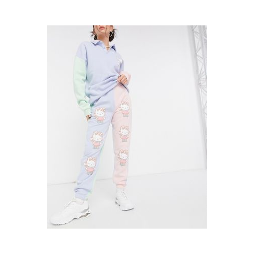 Джоггеры свободного кроя в стиле колор блок с декоративными швами от комплекта New Girl Order x Hello Kitty Многоцветный
