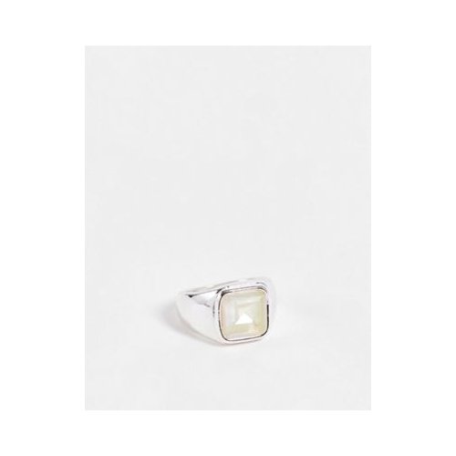 Эксклюзивное серебристое кольцо-печатка с лунным камнем ручной огранки Big Metal London Exclusive