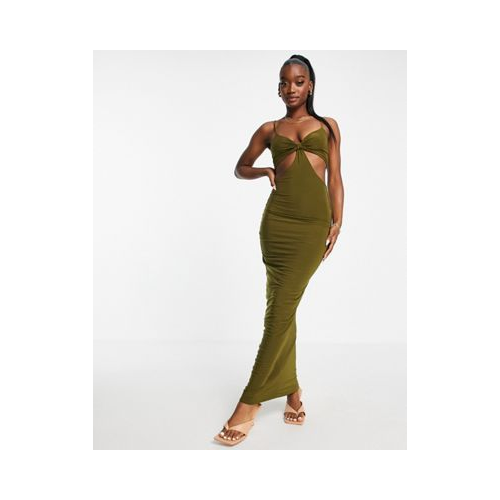 Эксклюзивное платье макси оливково-зеленого цвета с вырезом на груди Missy Empire-Зеленый