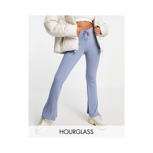 Эксклюзивные расклешенные брюки в рубчик со шнуровкой на талии голубого цвета ASOS DESIGN Hourglass