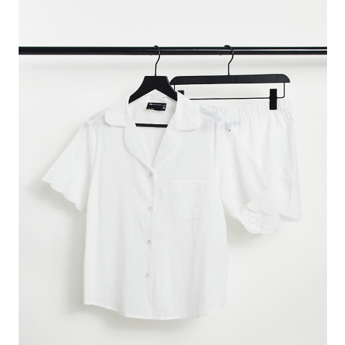 Эксклюзивный белый пижамный комплект с рубашкой и шортами с вышивкой ришелье ASOS DESIGN Maternity