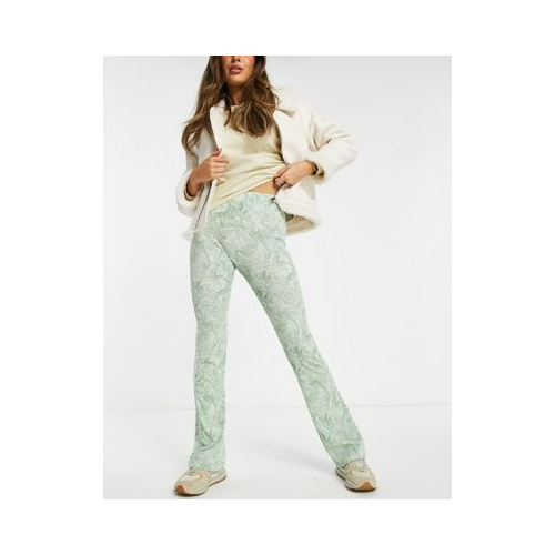 Эластичный трикотажные расклешенные брюки от комплекта с зеленым мраморным принтом Envii-Зеленый цвет
