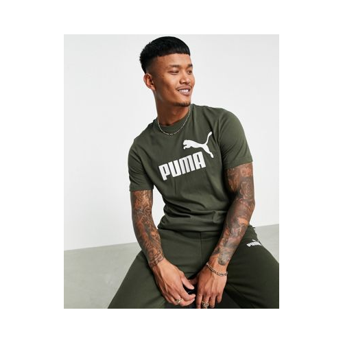 Футболка цвета хаки с большим логотипом Puma Essentials-Зеленый