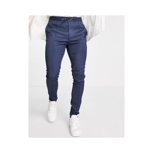 Фактурные строгие брюки скинни темно-синего цвета с поясом на шнурке ASOS DESIGN Темно-