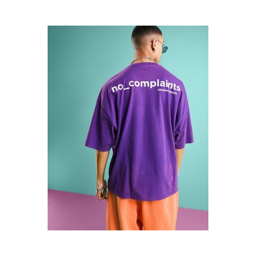 Фиолетовая oversized-футболка из органического хлопка с эффектом кислотной стирки и текстовыми принтами на груди и спине ASOS DESIGN-Фиолетовый цвет