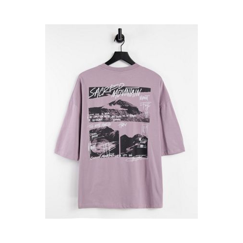 Фиолетовая oversized-футболка с принтом в виде гор на спинке ASOS DESIGN-Фиолетовый цвет