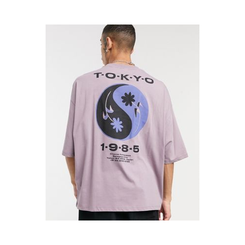 Фиолетовая выбеленная oversized-футболка с принтом на спине ASOS DESIGN-Фиолетовый цвет