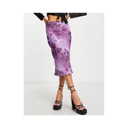 Фиолетовая юбка-комбинация миди с заниженной талией и цветочным принтом в стиле 90-х ASOS DESIGN Разноцветный
