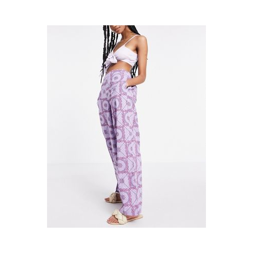 Фиолетовые брюки из органического хлопка с широкими штанинами и принтом в стиле керамической плитки (от комплекта) Y.A.S-Фиолетовый цвет