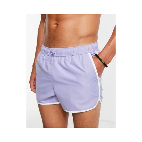 Фиолетовые шорты для плавания с белой окантовкой и шнурком с застежкой-тогл ASOS DESIGN-Фиолетовый цвет