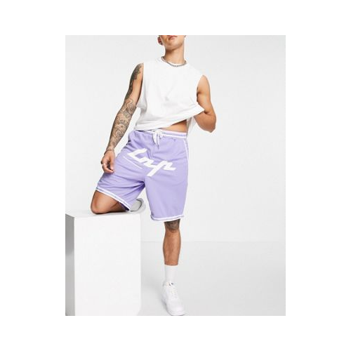 Фиолетовые шорты в стиле ретро с принтом логотипа и белой окантовкой Liquor N Poker-Фиолетовый цвет