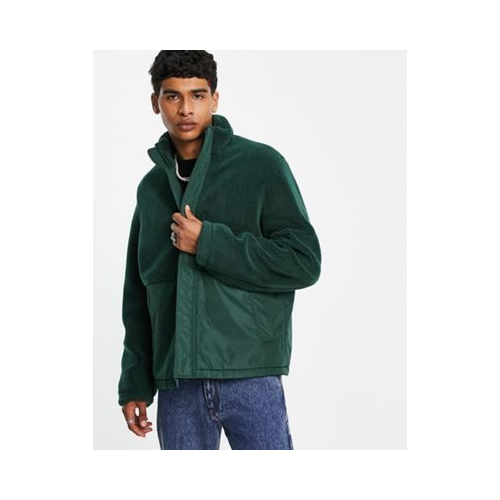 Флисовая куртка на молнии с контрастной нейлоновой вставкой ASOS DESIGN-Зеленый цвет