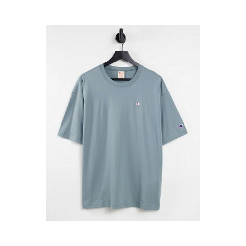 Голубая oversized-футболка с маленьким логотипом Champion Reverse Weave