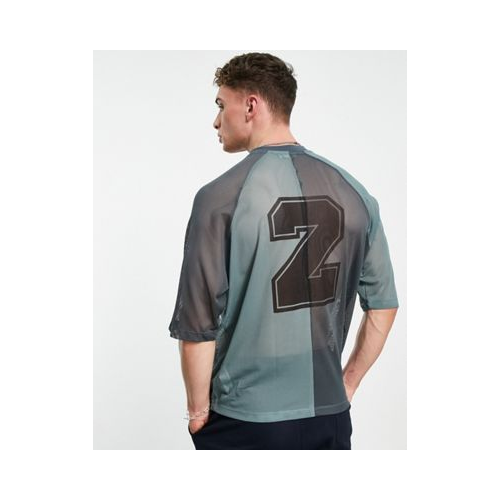 Голубая oversized-футболка с сетчатыми вставками в стиле колор блок и принтом на спине ASOS DESIGN