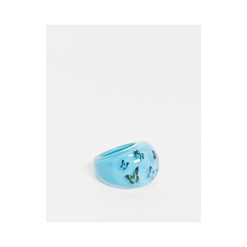 Голубое пластиковое кольцо с дизайном в виде бабочек ASOS DESIGN