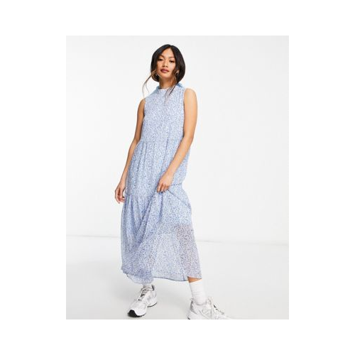 Голубое платье миди без рукавов с мелким цветочным принтом Vero Moda Aware Многоцветный
