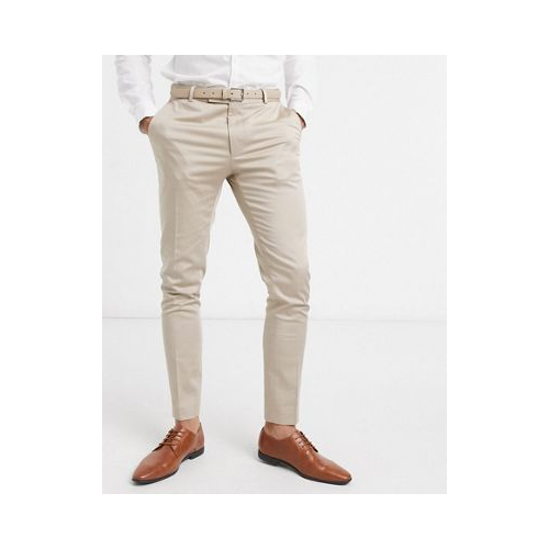 Хлопковые брюки скинни светло-бежевого цвета ASOS DESIGN wedding-Neutral
