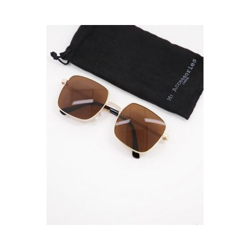 Квадратные солнцезащитные очки в золотистой оправе с коричневыми стеклами My Accessories London-Коричневый цвет