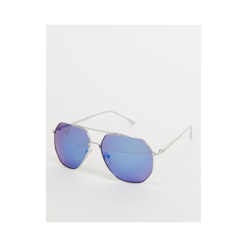 Квадратные солнцезащитные очки в серебристой оправе с голубыми линзами Jeepers Peepers