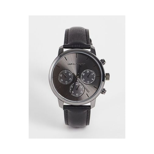 Классические часы черного цвета с ремешком из искусственной кожи и циферблатом с диаметром 42 мм ASOS DESIGN-Черный