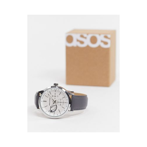 Классические часы серебристого цвета с серым ремешком из искусственной кожи ASOS DESIGN