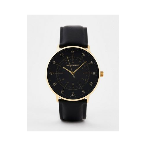 Классические часы с делениями золотистого цвета и черным ремешком из искусственной кожи ASOS DESIGN