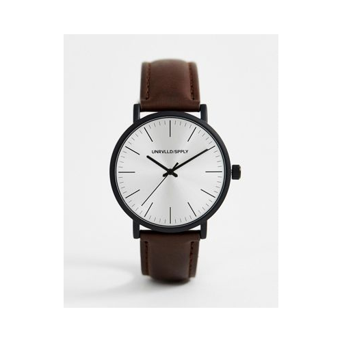 Классические часы с коричневым ремешком из искусственной кожи и матовым черным корпусом ASOS DESIGN