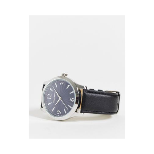 Классические часы с синим циферблатом и черным ремешком из искусственной кожи ASOS DESIGN-Черный цвет