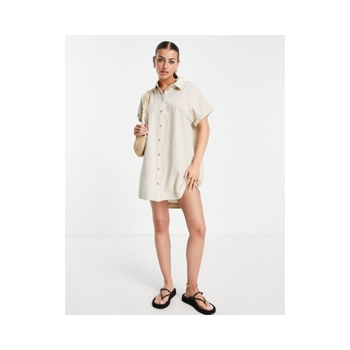 Классическое платье-рубашка из льна песочного цвета Rhythm Белый