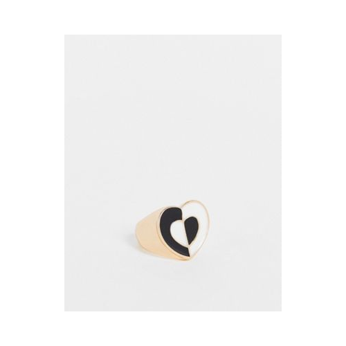 Кольцо черно-белым с сердечком с покрытием эмалью Vintage Supply Золотистый