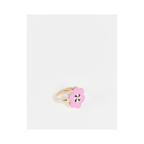 Кольцо с цветком с покрытием розовой эмалью Vintage Supply