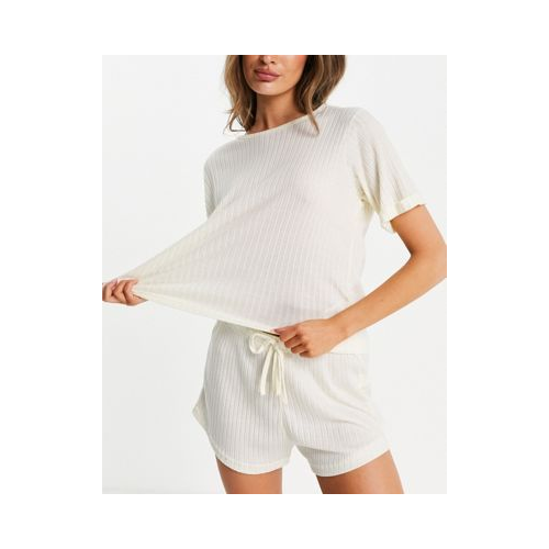 Комплект одежды для дома из oversized-футболки и шорт в рубчик цвета экрю ASOS EDITION Белый