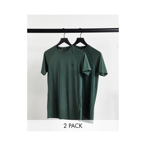 Комплект из 2 облегающих футболок цвета хаки Threadbare Active-Зеленый