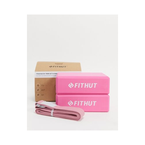 Комплект из двух опорных блоков для занятия йогой с ремешком FitHut-Розовый цвет