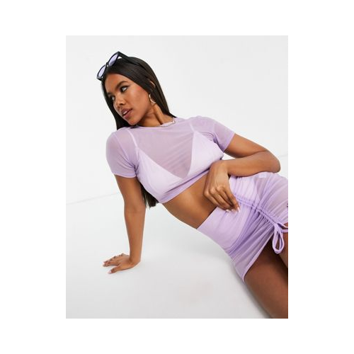 Комплект из кроп-топа из эластичной сетки и юбки со сборками South Beach-Фиолетовый цвет